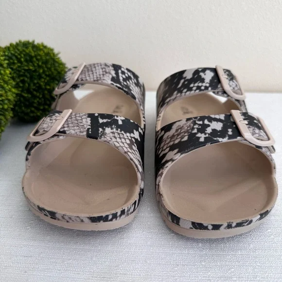 MIA Girl Snake Print Taupe/Black Dual Buckle Lightweight Slide Sandals Women’s 7 - Picture 4 of 8